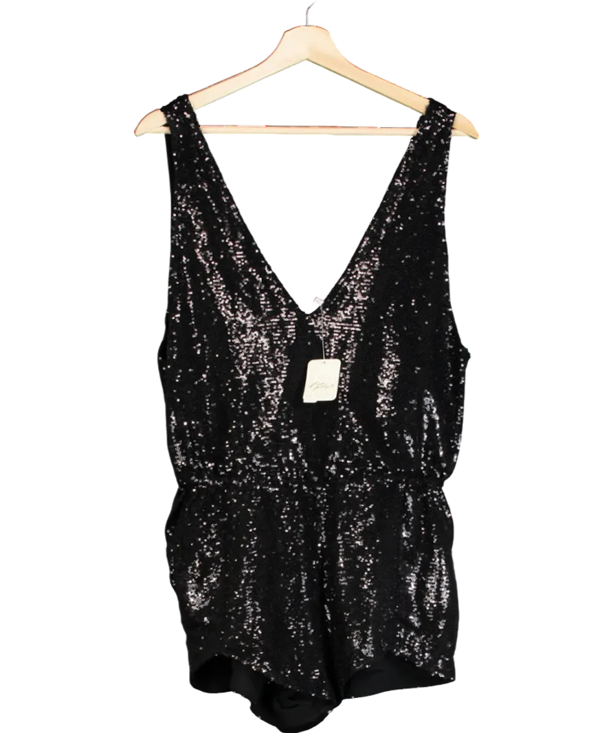 Free People Black High Shine Sequin One-piece UK S