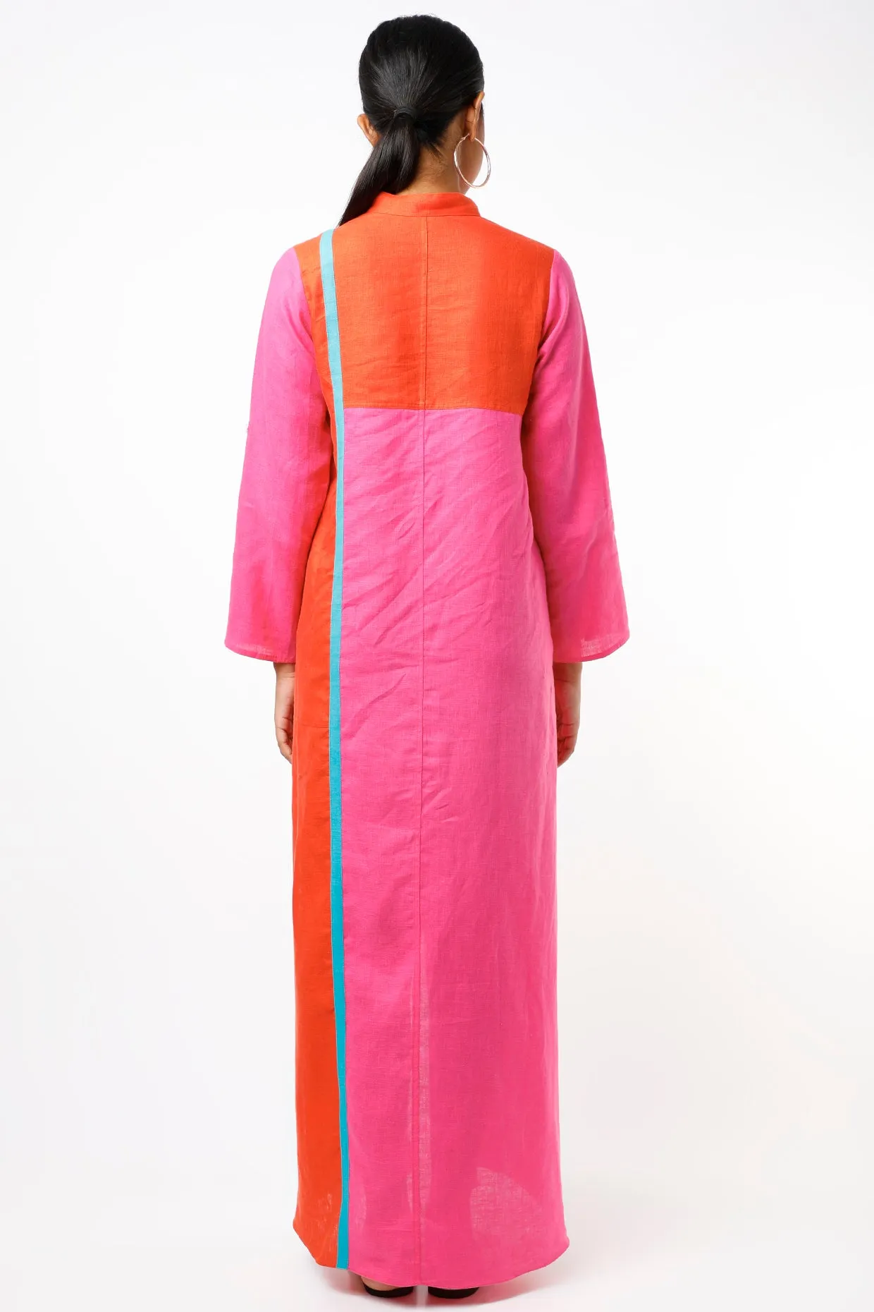 Fuchsia Color Blocked Shirt Dress