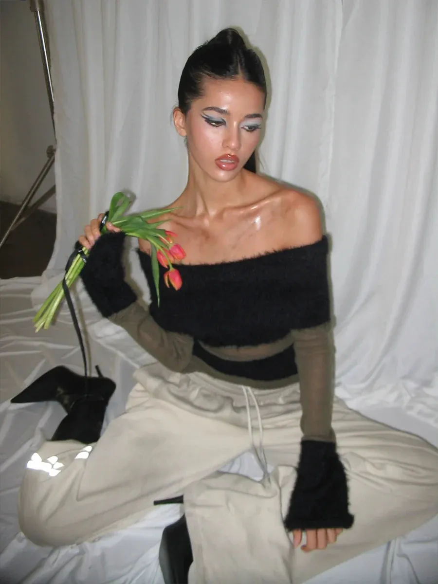 Fuzzy Off-Shoulder Sweater