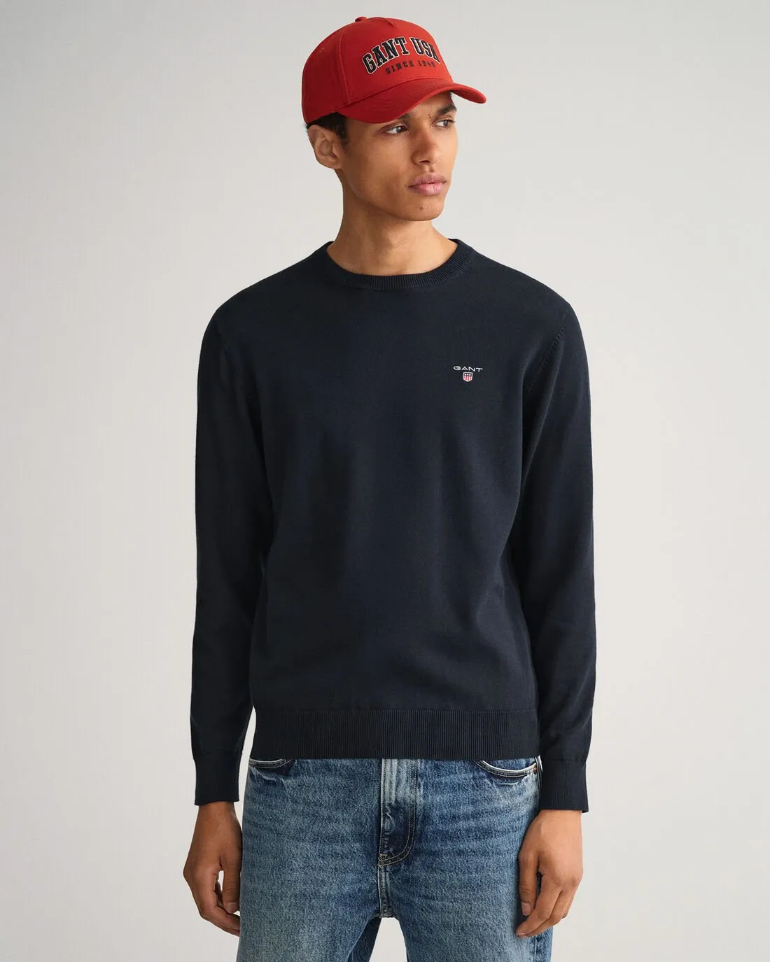 Gant Classic Cotton Crew Neck Sweater Evening Blue
