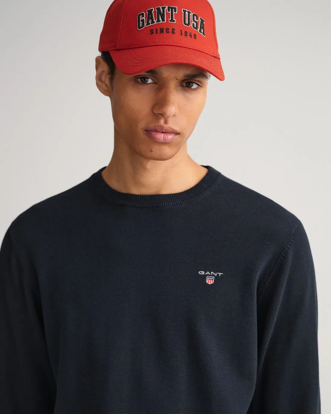 Gant Classic Cotton Crew Neck Sweater Evening Blue