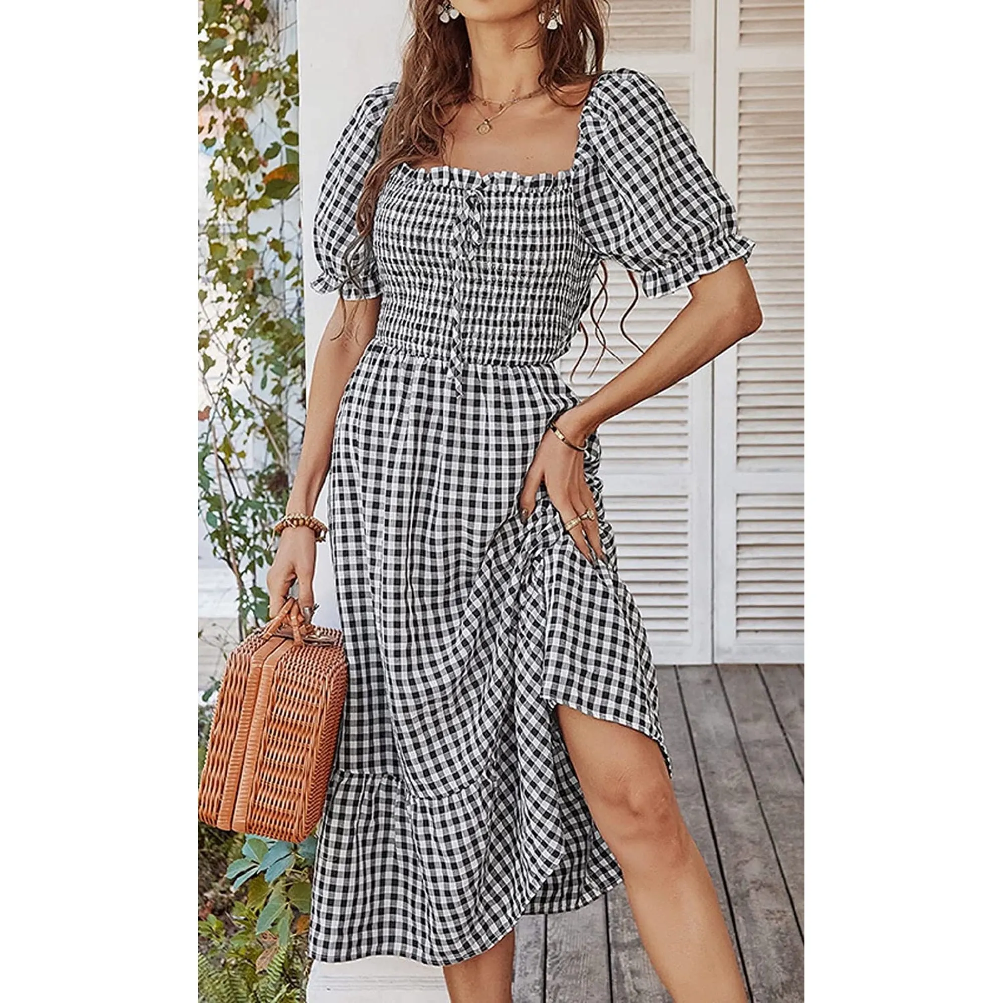 Gingham Grace Midi Dress