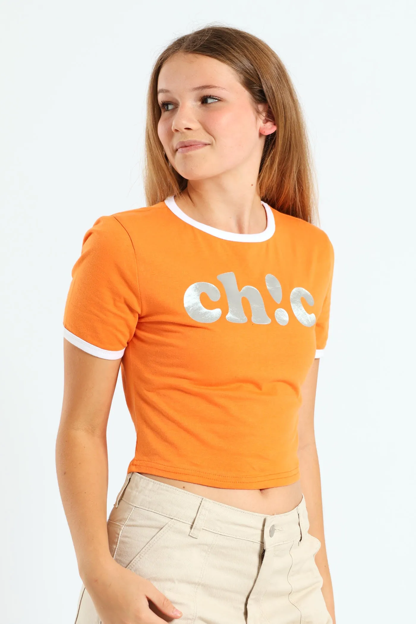 Girls Chic Ringer Tee - Orange