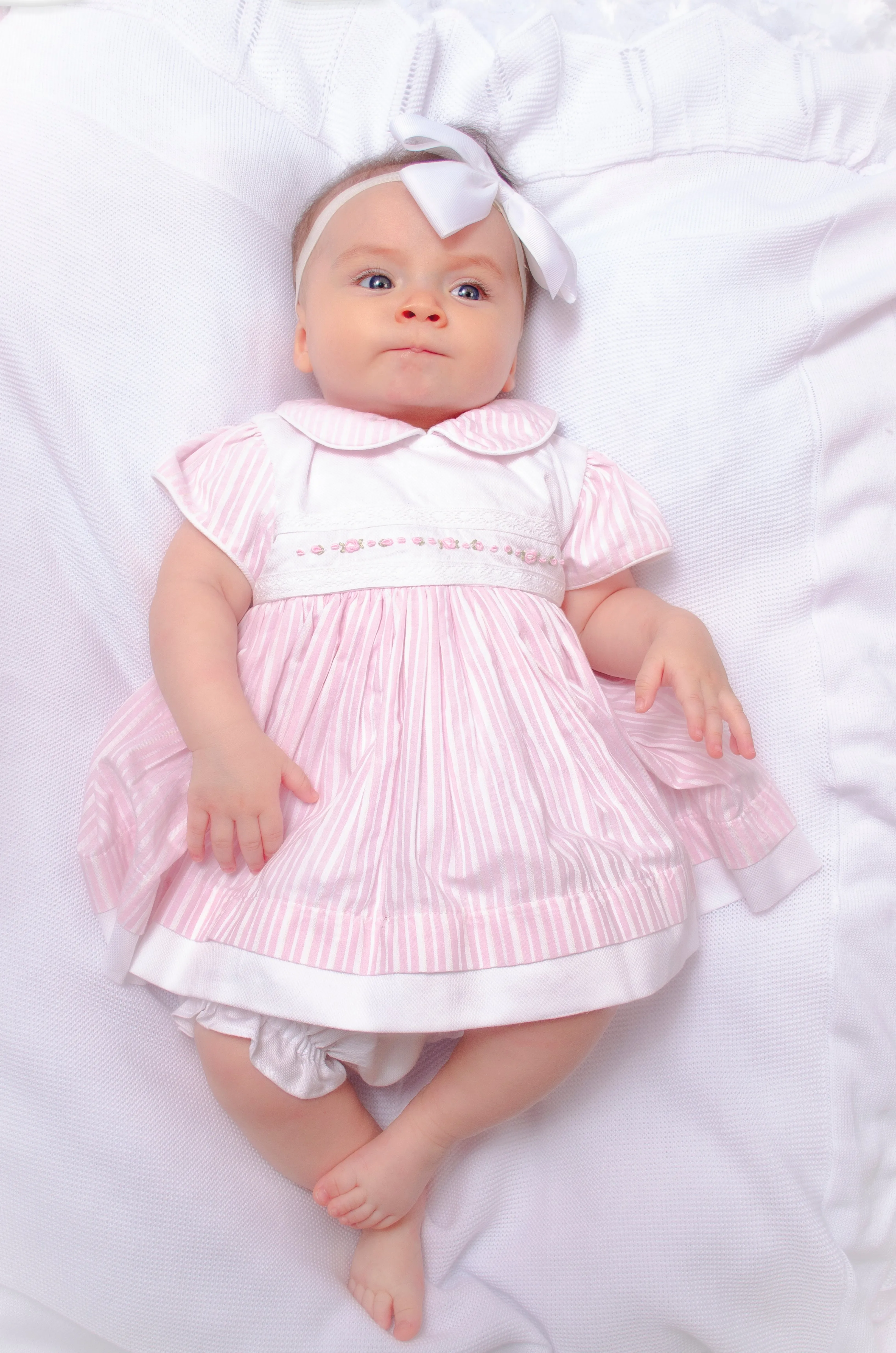 Girls Pink Striped Cotton Dress Set