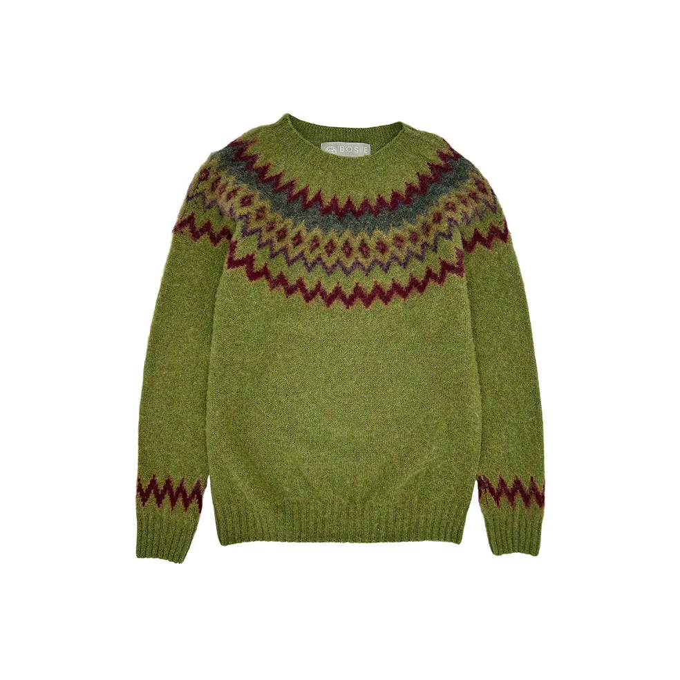 Glacier Yoke  Brushed Fair Isle Men's Sweater - Olive Grove Green