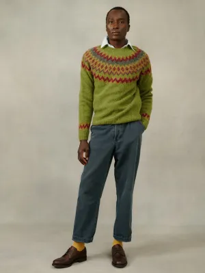 Glacier Yoke  Brushed Fair Isle Men's Sweater - Olive Grove Green