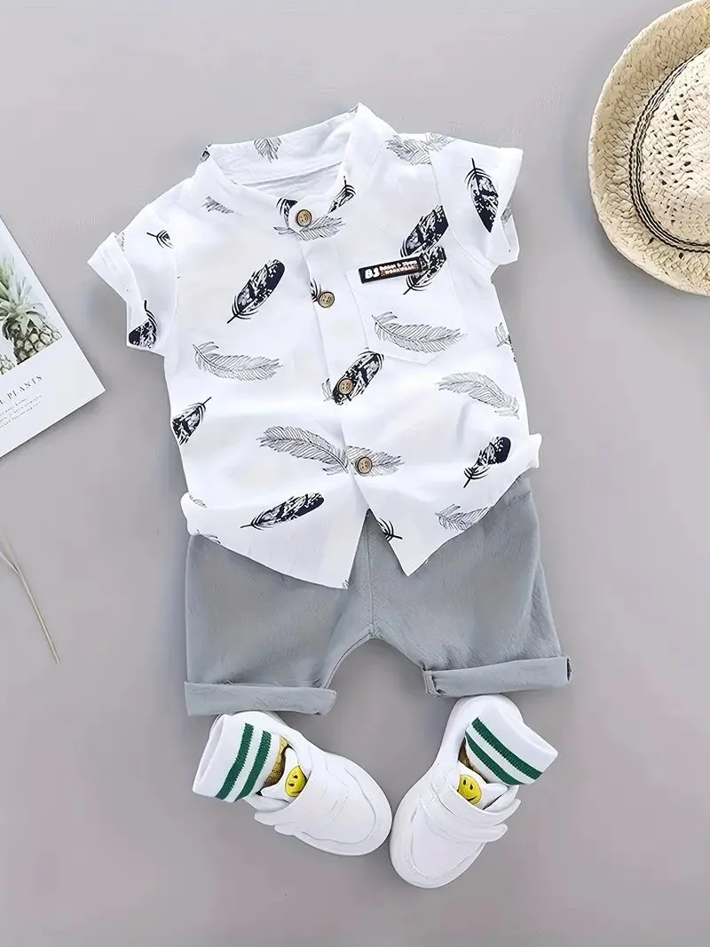 GlistenSport Toddler Summer Feather Print Shirt Shorts Set