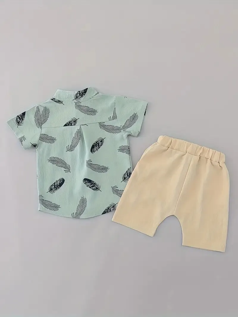 GlistenSport Toddler Summer Feather Print Shirt Shorts Set
