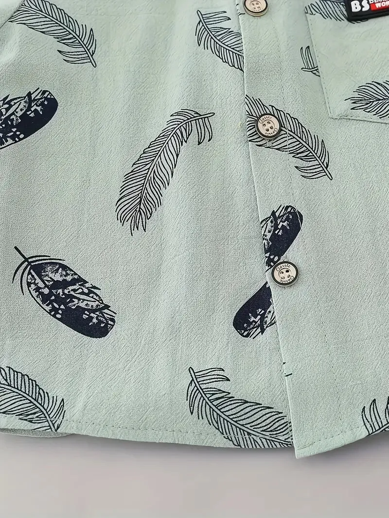 GlistenSport Toddler Summer Feather Print Shirt Shorts Set