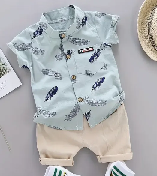 GlistenSport Toddler Summer Feather Print Shirt Shorts Set