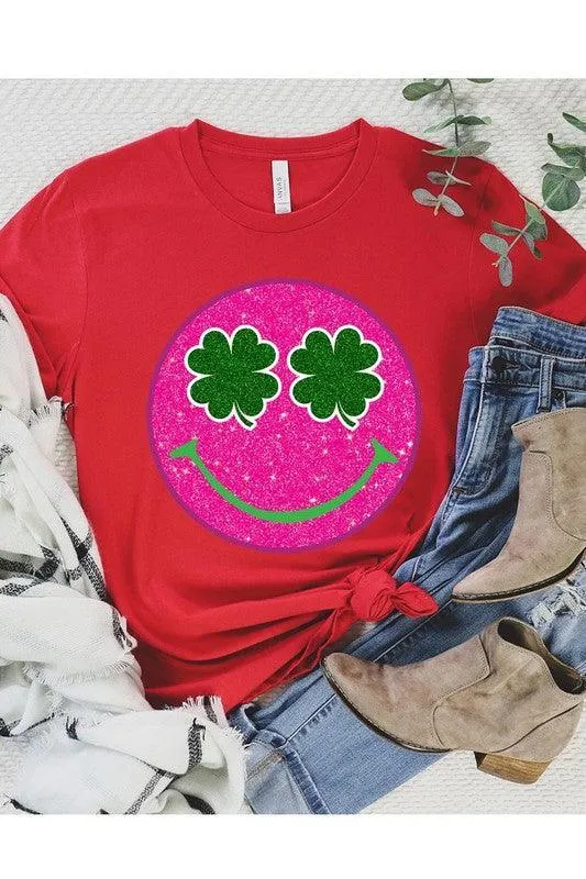 Glitter Smiley Face St Patricks Day Graphic T Shirts