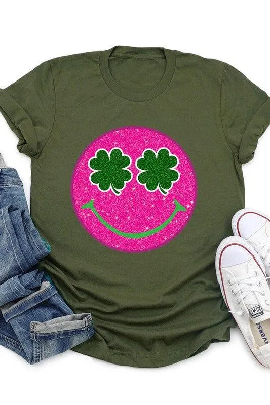 Glitter Smiley Face St Patricks Day Graphic T Shirts