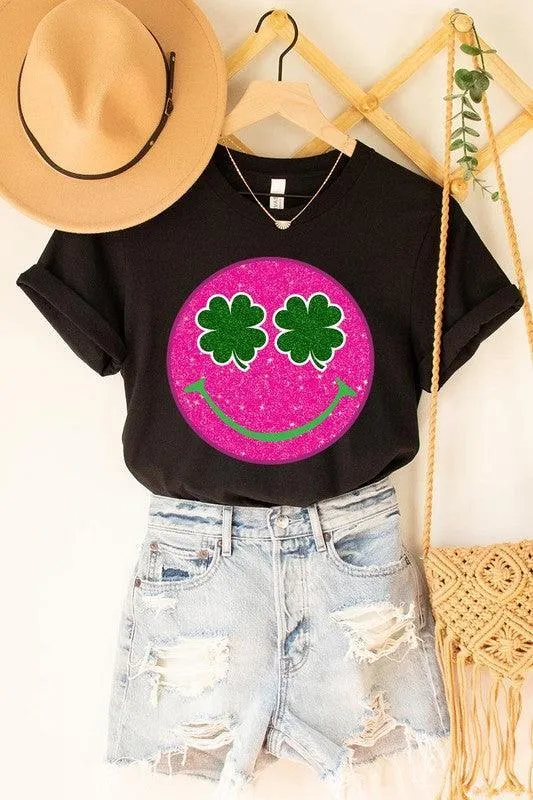 Glitter Smiley Face St Patricks Day Graphic T Shirts
