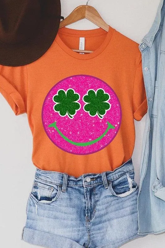 Glitter Smiley Face St Patricks Day Graphic T Shirts