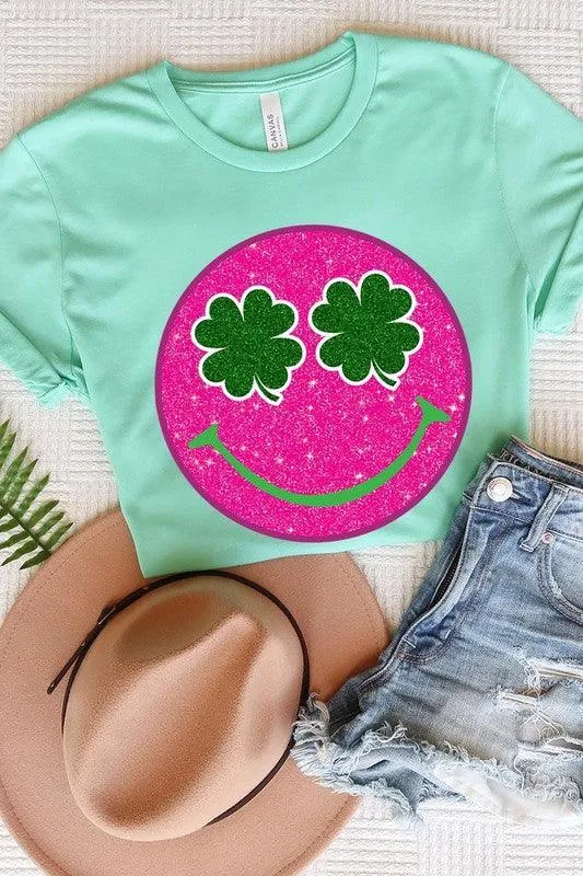 Glitter Smiley Face St Patricks Day Graphic T Shirts