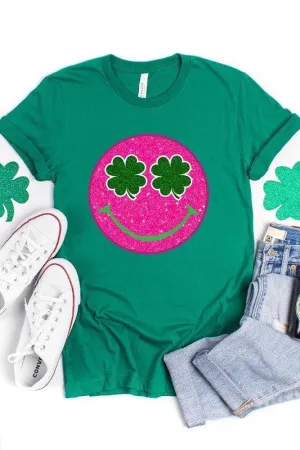 Glitter Smiley Face St Patricks Day Graphic T Shirts