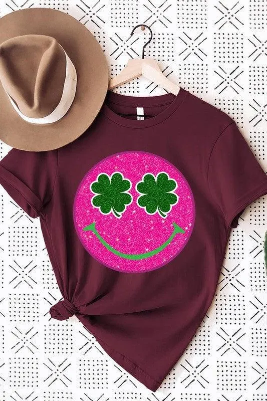 Glitter Smiley Face St Patricks Day Graphic T Shirts