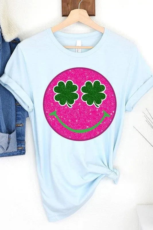 Glitter Smiley Face St Patricks Day Graphic T Shirts