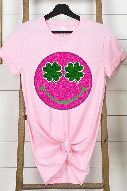 Glitter Smiley Face St Patricks Day Graphic T Shirts