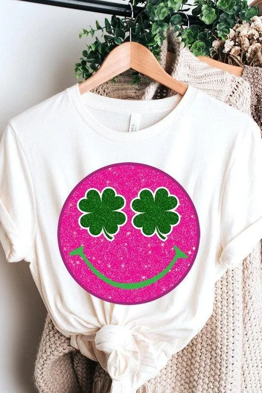 Glitter Smiley Face St Patricks Day Graphic T Shirts