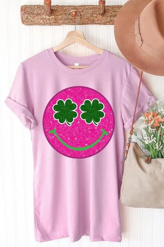 Glitter Smiley Face St Patricks Day Graphic T Shirts