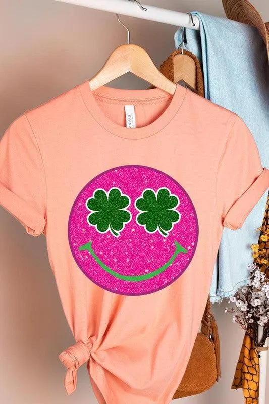 Glitter Smiley Face St Patricks Day Graphic T Shirts