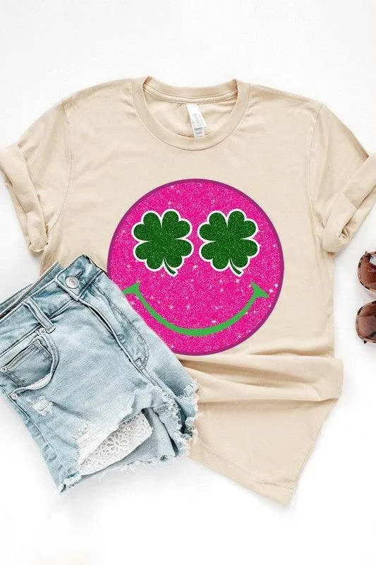 Glitter Smiley Face St Patricks Day Graphic T Shirts