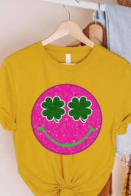 Glitter Smiley Face St Patricks Day Graphic T Shirts