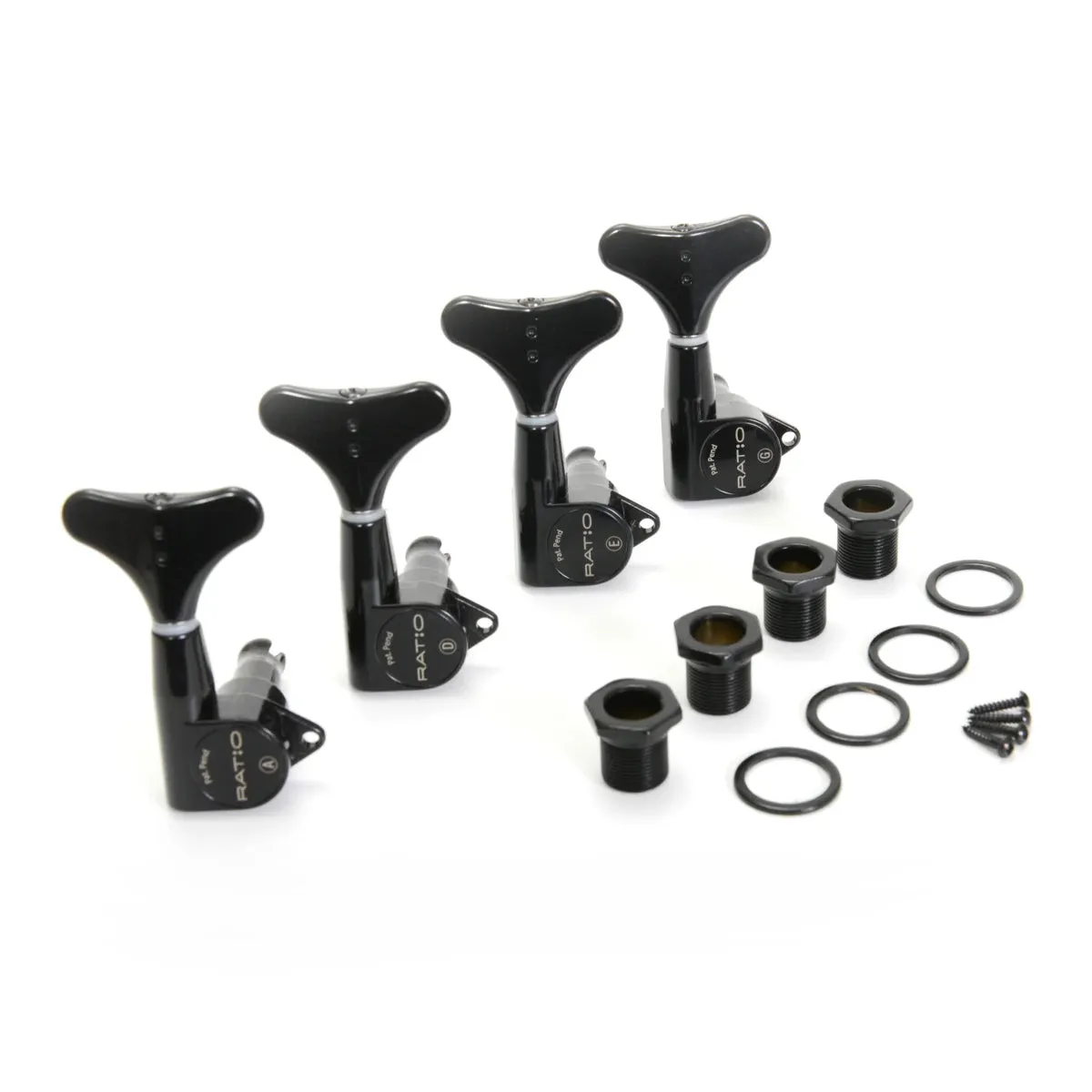 GraphTech RATIO Bass Guitar 4-in-Line Key Machine Heads ~ Black