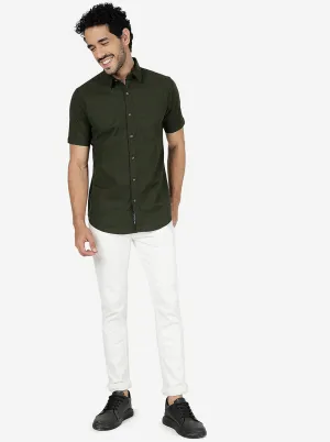 Green Solid Slim Fit Casual Shirt | JadeBlue