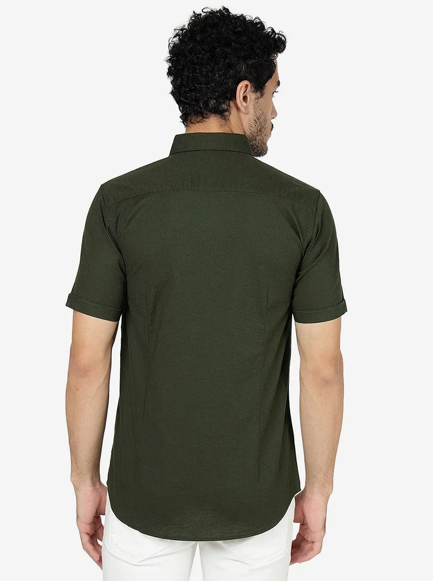 Green Solid Slim Fit Casual Shirt | JadeBlue