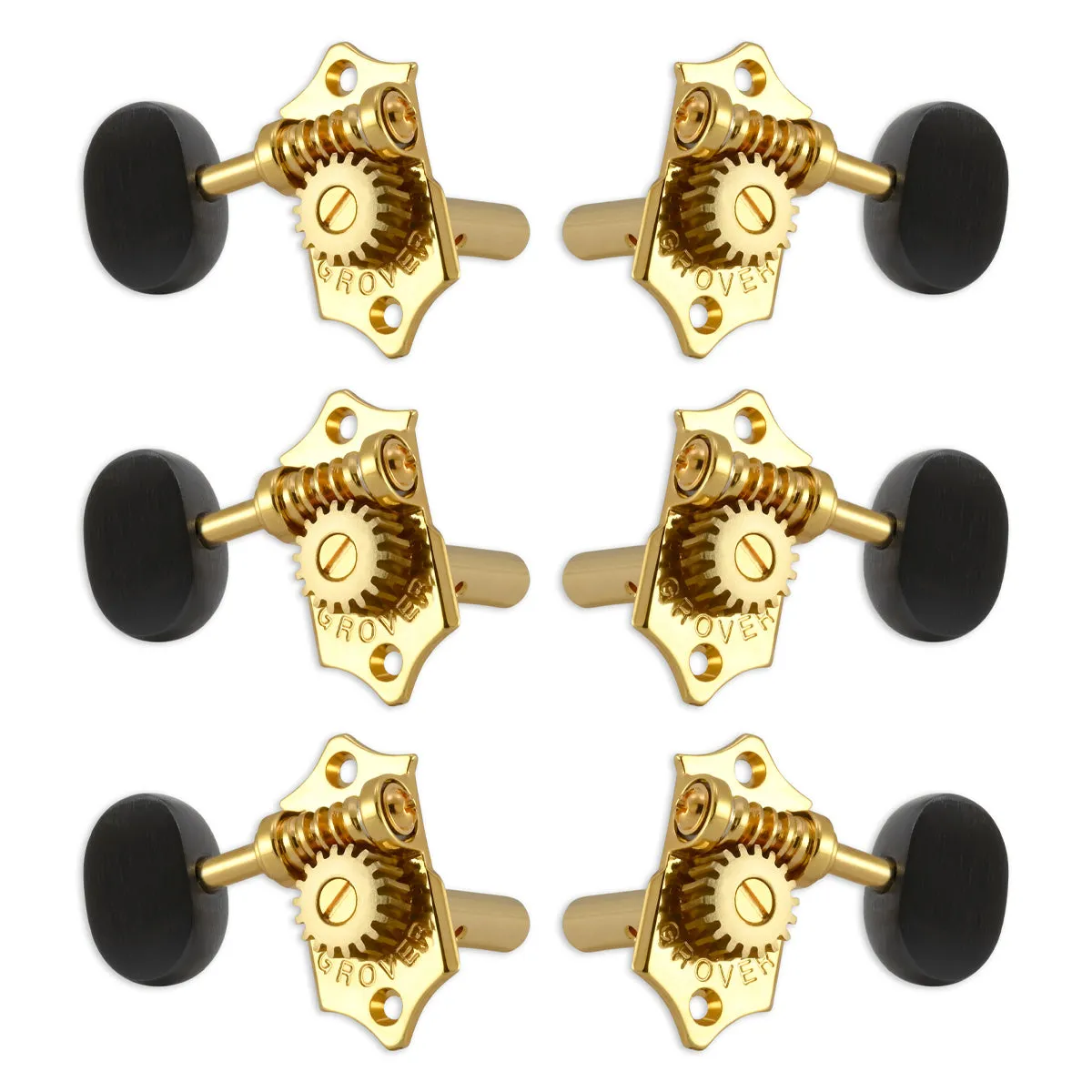 Grover STA-TITE Machineheads ~ 3 3 ~ Horizontal ~ Gold ~ Ebony Buttons