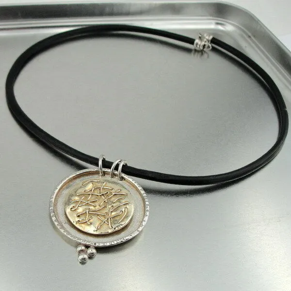 Hadar Designers Handmade 24k Gold Plated Leather Sterling Silver Pendant (H)SALE