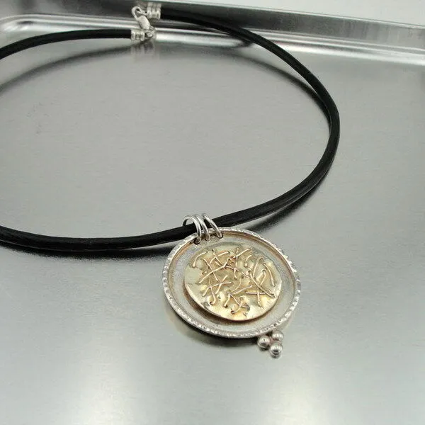 Hadar Designers Handmade 24k Gold Plated Leather Sterling Silver Pendant (H)SALE
