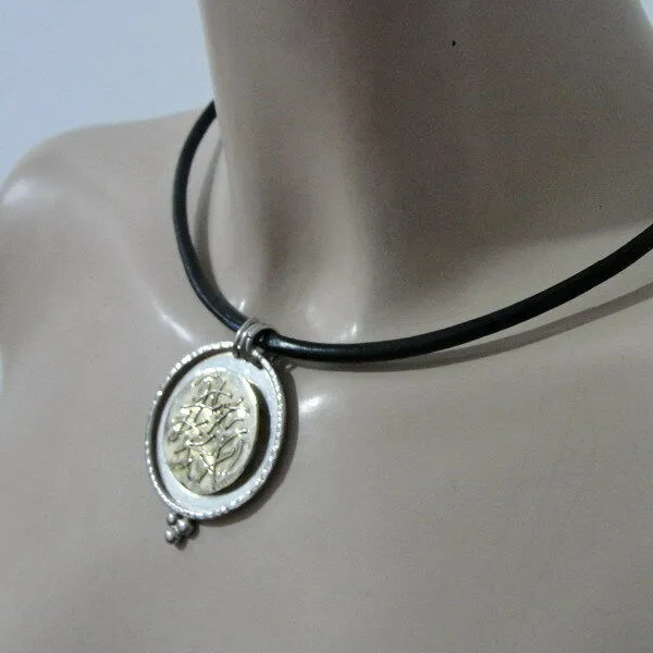 Hadar Designers Handmade 24k Gold Plated Leather Sterling Silver Pendant (H)SALE