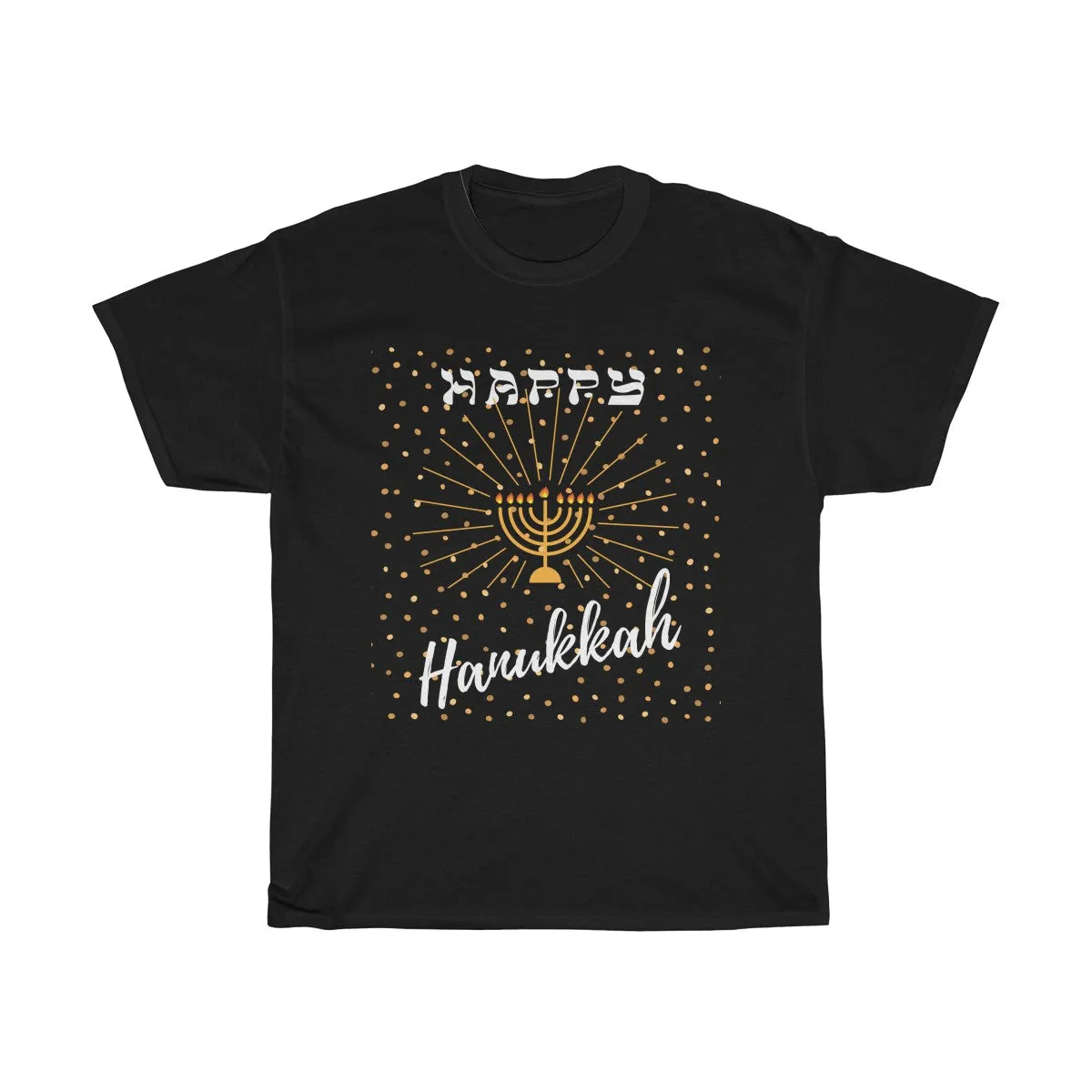 Happy Hanukkah - Front and Back designs - Unisex Heavy Cotton Tee