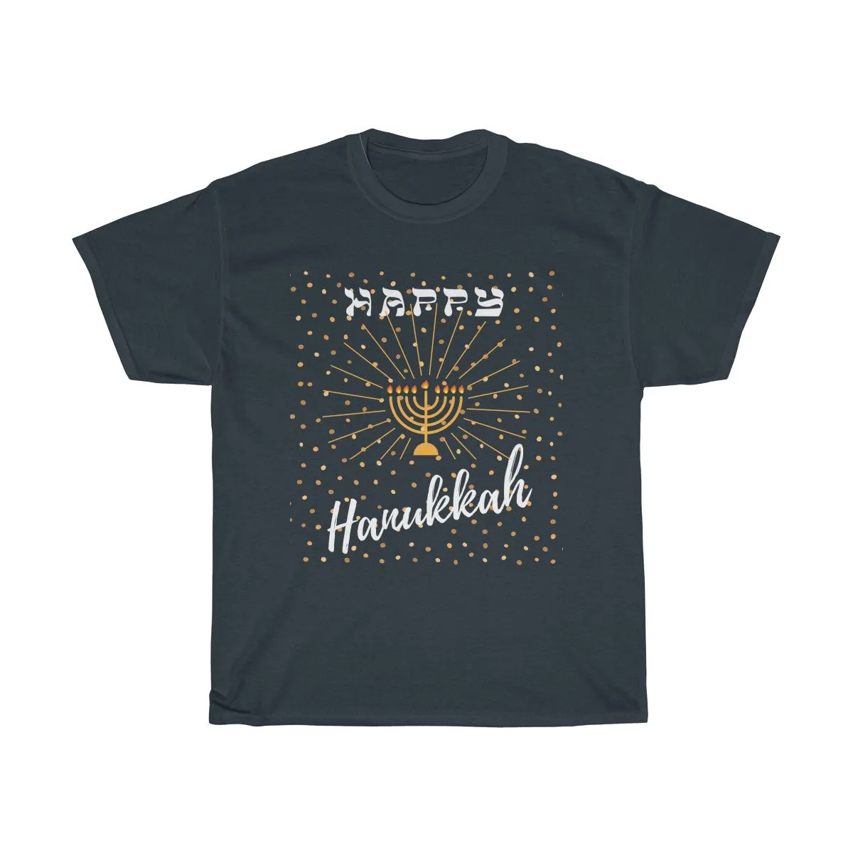 Happy Hanukkah - Front and Back designs - Unisex Heavy Cotton Tee