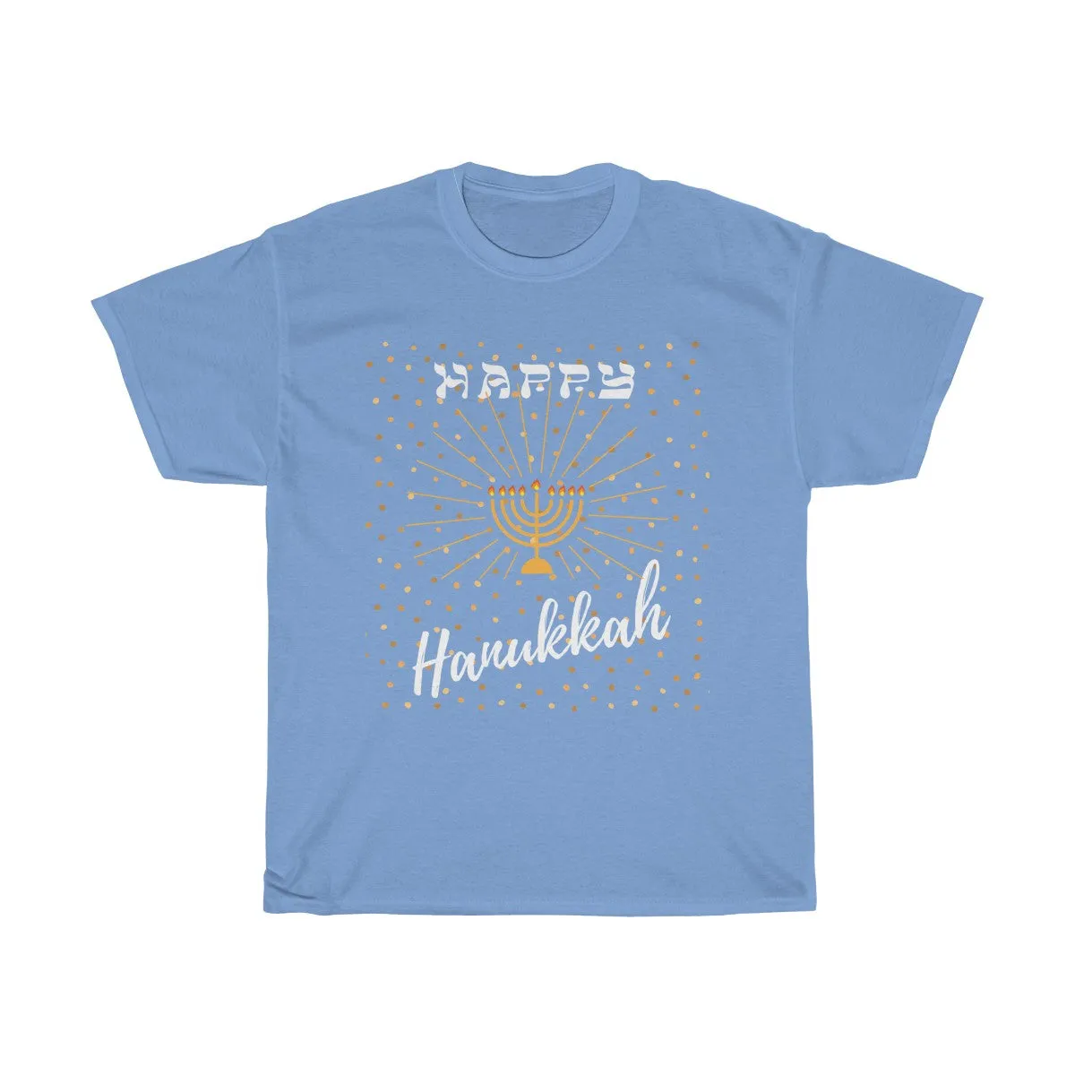 Happy Hanukkah - Front and Back designs - Unisex Heavy Cotton Tee