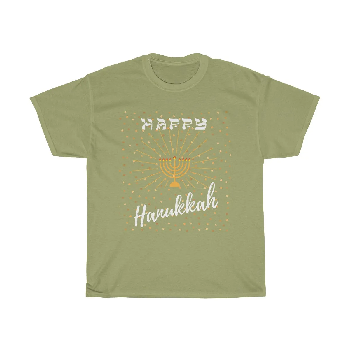 Happy Hanukkah - Front and Back designs - Unisex Heavy Cotton Tee