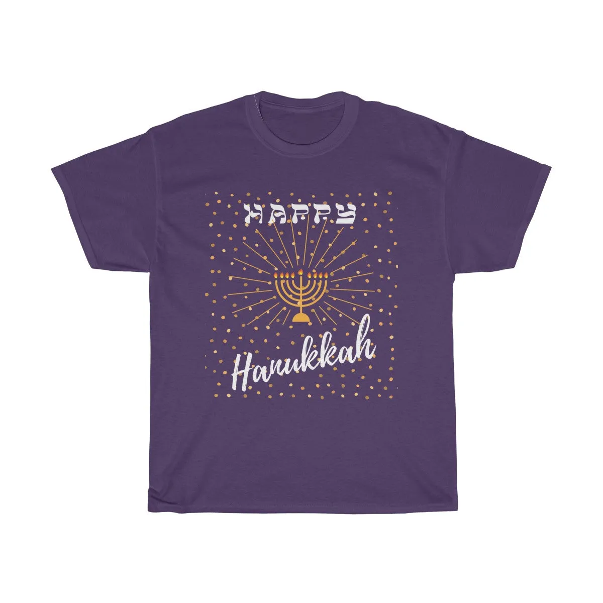 Happy Hanukkah - Front and Back designs - Unisex Heavy Cotton Tee