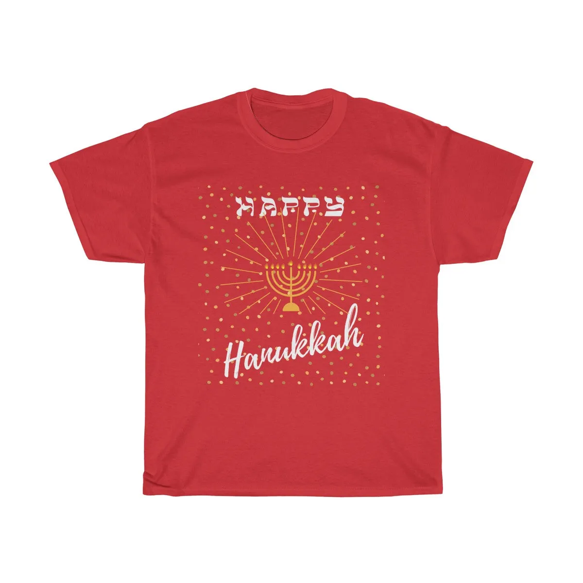 Happy Hanukkah - Front and Back designs - Unisex Heavy Cotton Tee