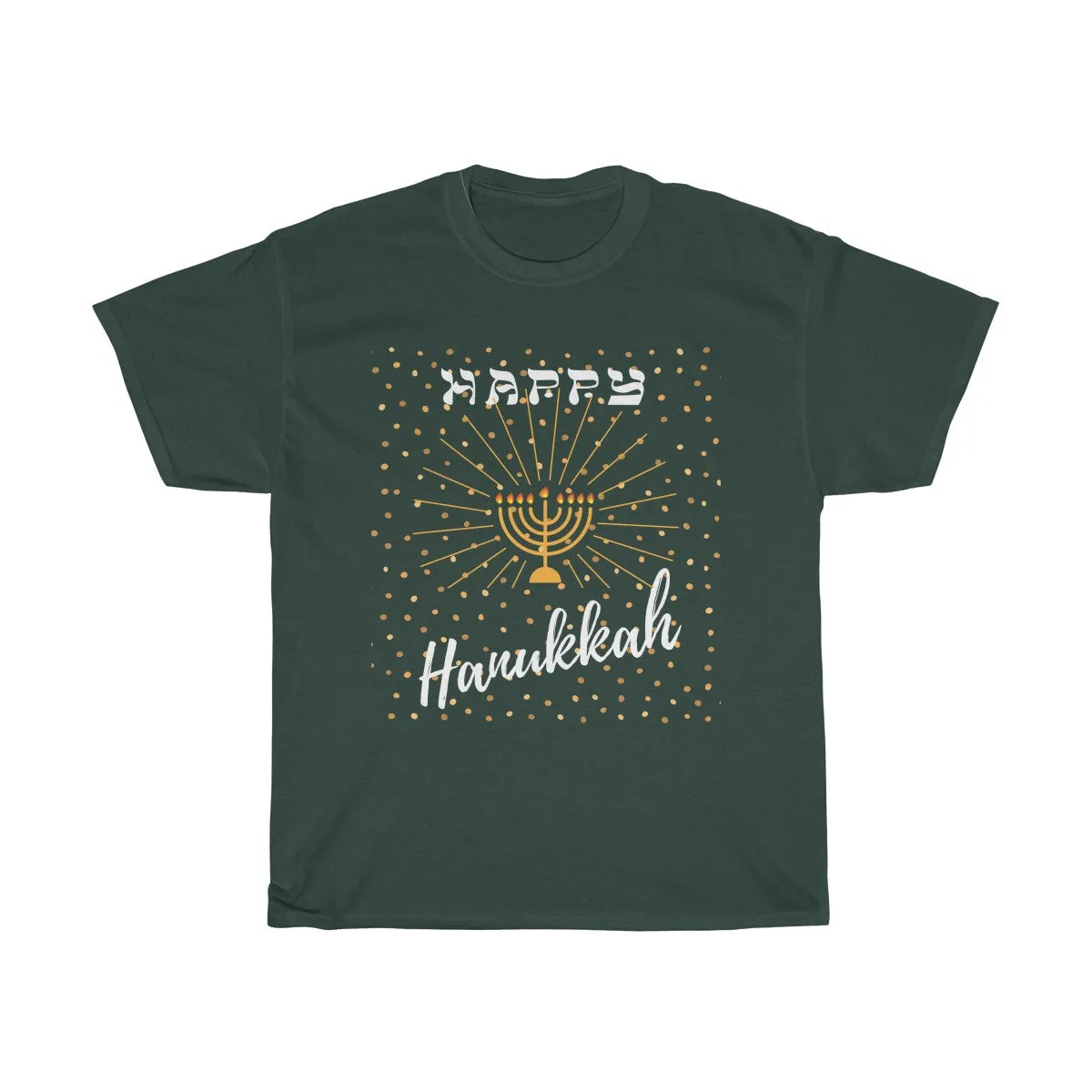 Happy Hanukkah - Front and Back designs - Unisex Heavy Cotton Tee