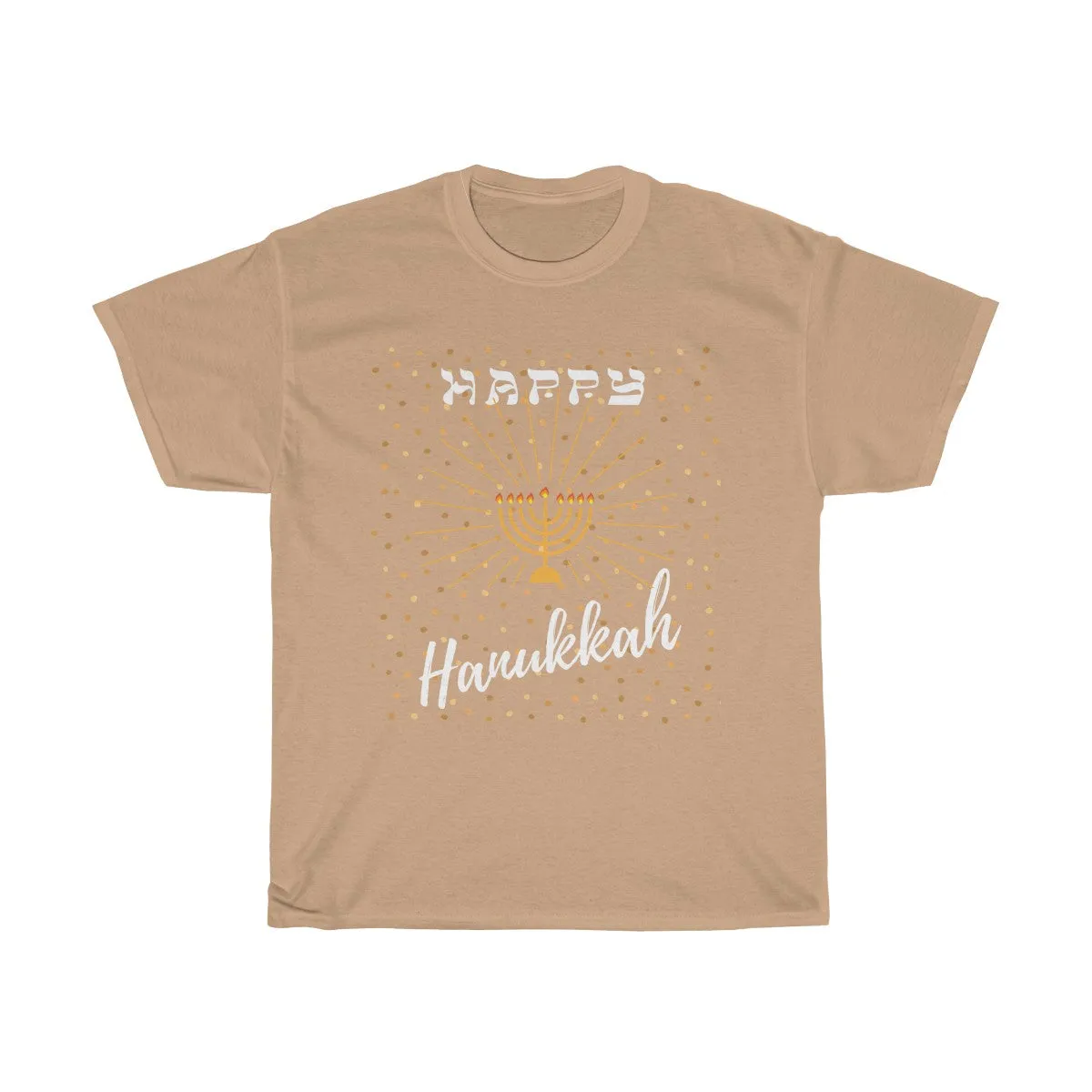 Happy Hanukkah - Front and Back designs - Unisex Heavy Cotton Tee