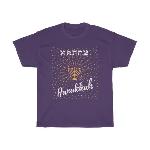 Happy Hanukkah - Front and Back designs - Unisex Heavy Cotton Tee