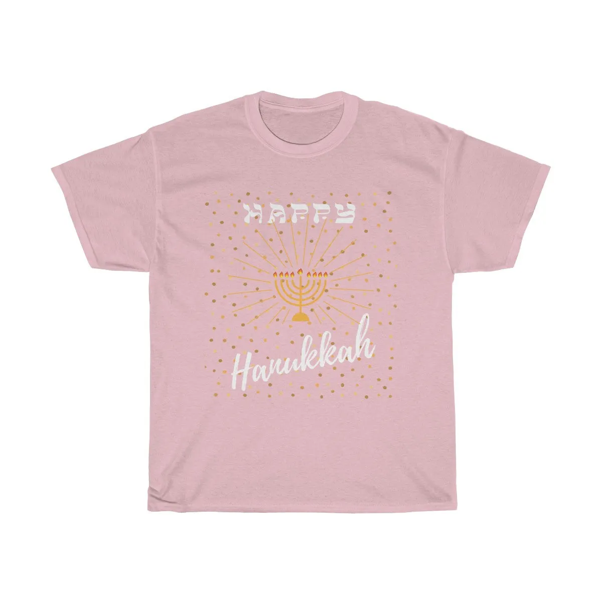 Happy Hanukkah - Front and Back designs - Unisex Heavy Cotton Tee