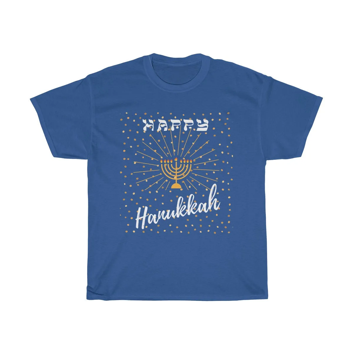 Happy Hanukkah - Front and Back designs - Unisex Heavy Cotton Tee