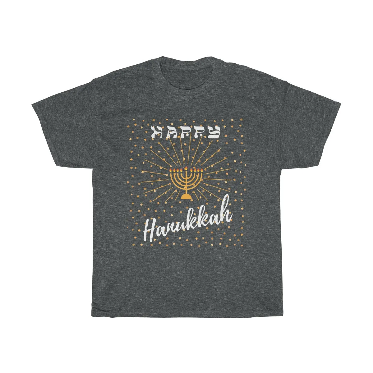 Happy Hanukkah - Front and Back designs - Unisex Heavy Cotton Tee