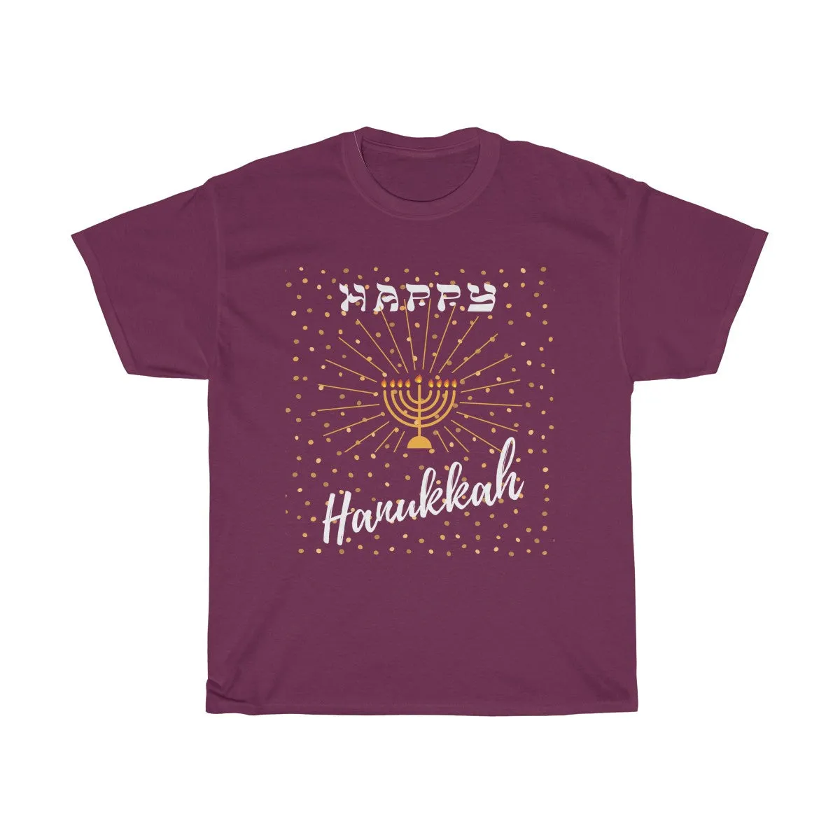 Happy Hanukkah - Front and Back designs - Unisex Heavy Cotton Tee