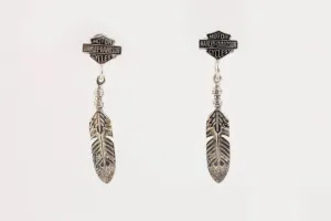 Harley Davidson 925 Silver Feather Dangle Earrings (2.22g.)