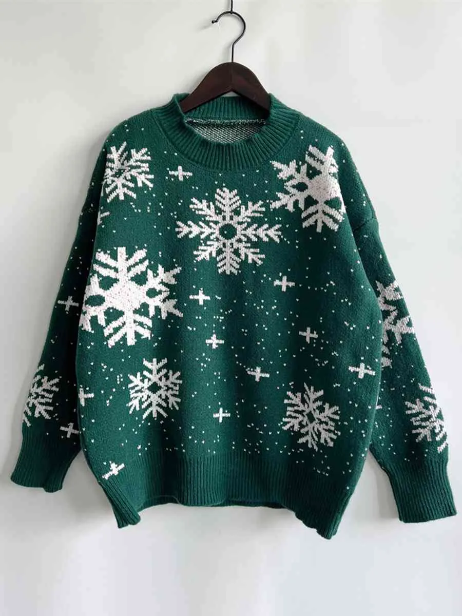 Hazel Blues® |  Snowflake Pattern Dropped Shoulder Sweater